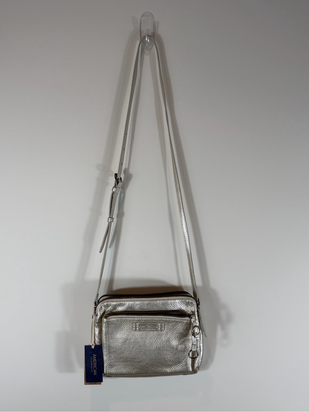 NWT American Leather Co Gold Metallic  Crossbody Bag with Front Pocket
